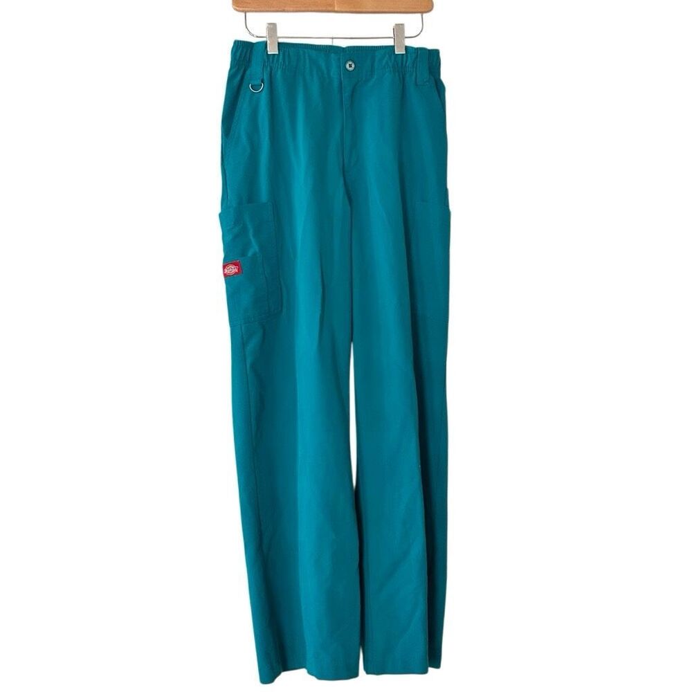 Dickies Women’s Teal Green Scrub Pants Cargo Style Size Small Tall Preowned EUC